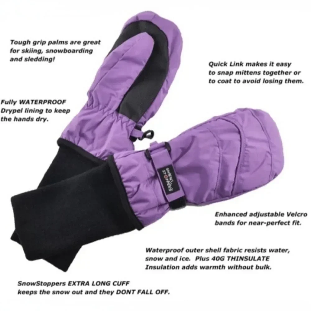 SnowStoppers® Kids Purple Waterproof Long Cuff Winter Thinsulate™ Mittens